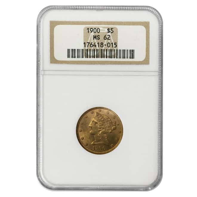 1900 $5 Liberty Head Half Eagle Gold Coin NGC MS 62