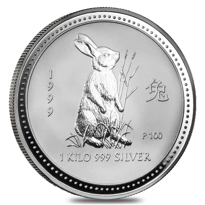 1999 1 Kilo Silver Lunar Year of The Rabbit BU Australian Perth Mint In Cap