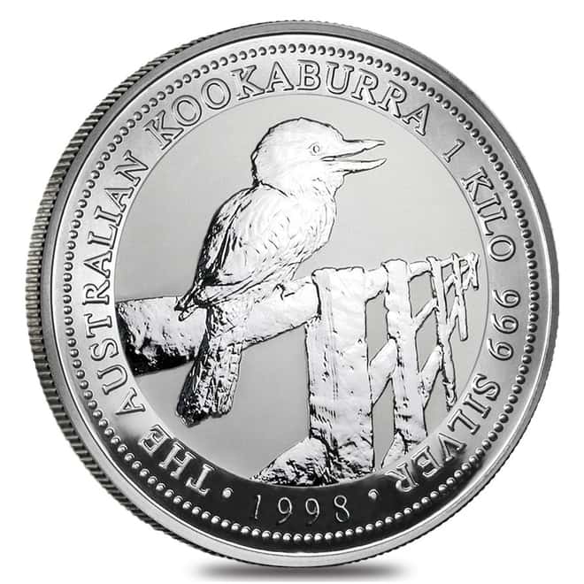 1998 1 Kilo Silver Australian Kookaburra Perth Mint .999 Fine BU In Cap