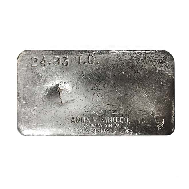 24.93 oz Aqua Mining Silver Vintage Bar .999+ Fine Rare