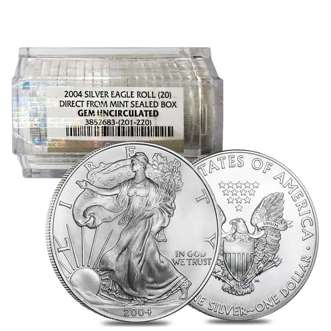 Roll of 20 - 2004 1 oz Silver American Eagle NGC Gem UNC (Sealed Tube) 
