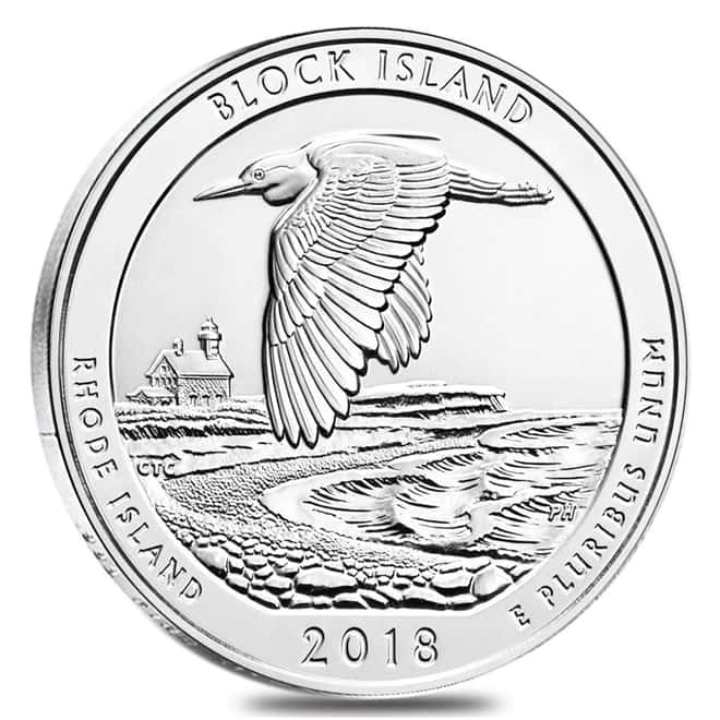 2018 5 oz Silver America the Beautiful ATB Rhode Island Block Island National Wildlife Refuge Coin