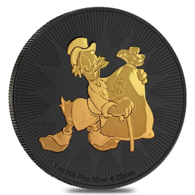 2018 1 oz Niue Silver $2 Disney Scrooge McDuck Black Ruthenium 24K Gold Edition (w/Box & COA)