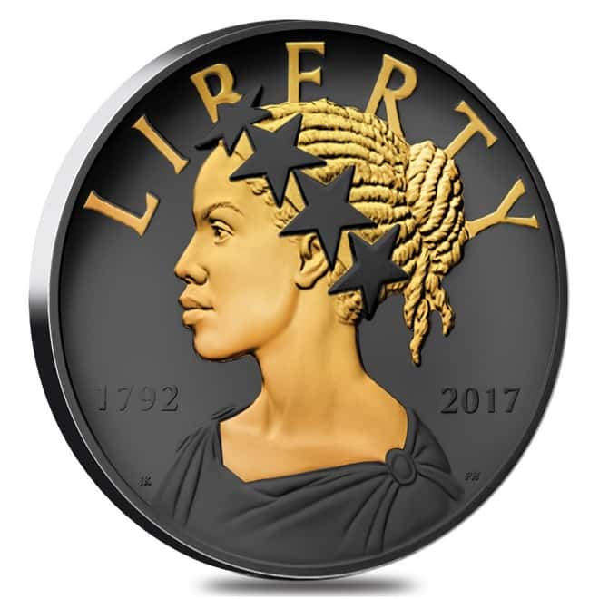 2017 S 1 oz American Liberty Proof Silver Medal .9999 Fine Black Ruthenium 24K Gold Edition (w/Box & COA) 