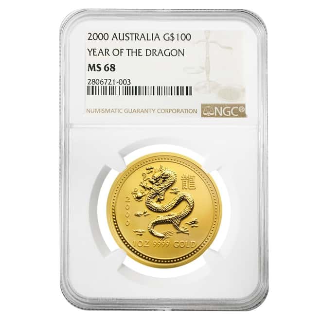 2000 1 oz Gold Australian Lunar Year of The Dragon NGC MS 68