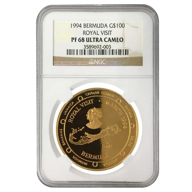 1994 Bermuda $100 Royal Visit Proof Gold Coin NGC PF 68 UCAM 