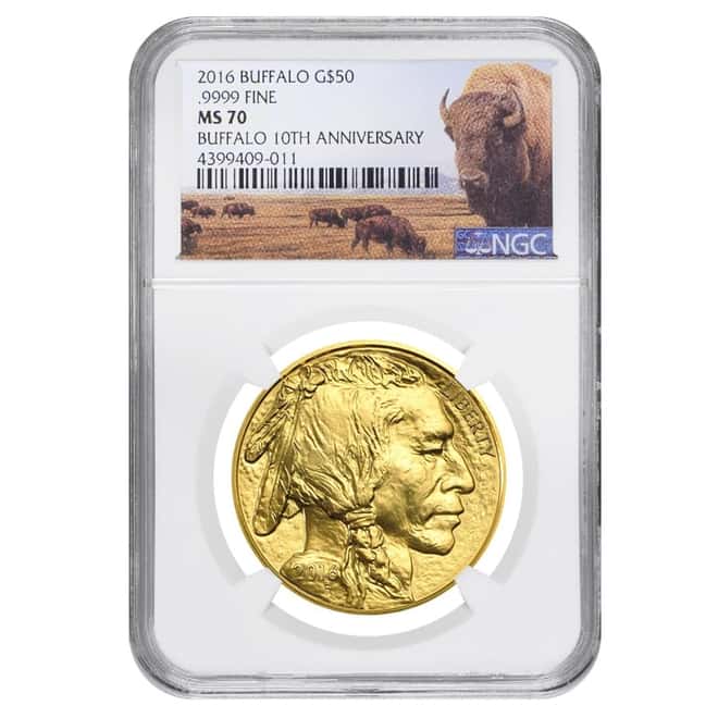 2016 1 oz $50 Gold American Buffalo NGC MS 70 (10th Anniversary Buffalo Label)