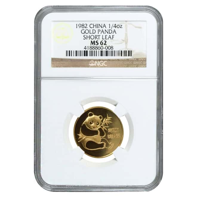 1982 1/4 oz Chinese Gold Panda Medal NGC MS 62