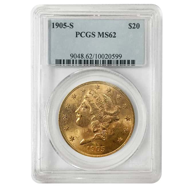 1905 S $20 Liberty Head Double Eagle Gold Coin PCGS MS 62