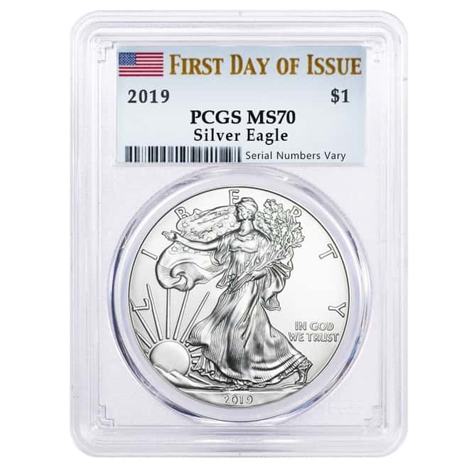 2019 1 oz Silver American Eagle $1 Coin PCGS MS 70 First Day of Issue