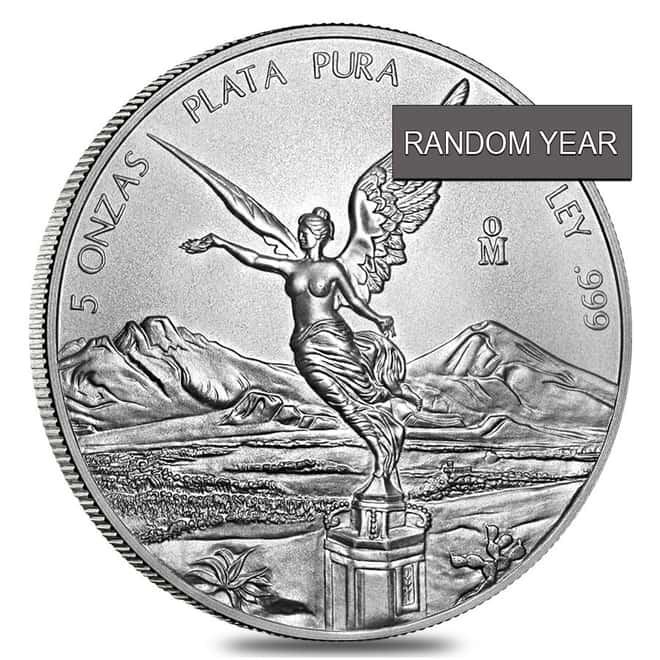5 oz Mexican Silver Libertad Coin .999 Fine BU (Random Year)