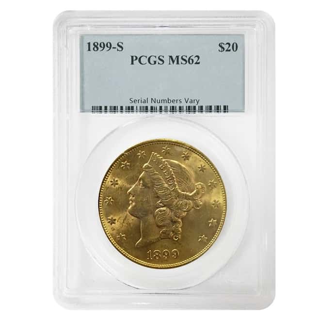 1899 S $20 Liberty Head Double Eagle Gold Coin PCGS MS 62