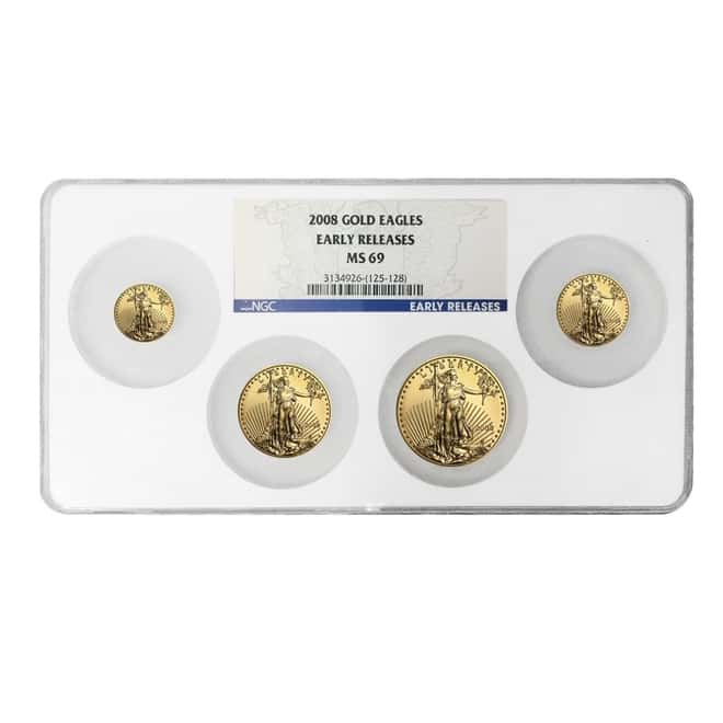 2008 1.85 oz Gold American Eagle 4-coin Set NGC MS 69 Early Releases Multi Holder