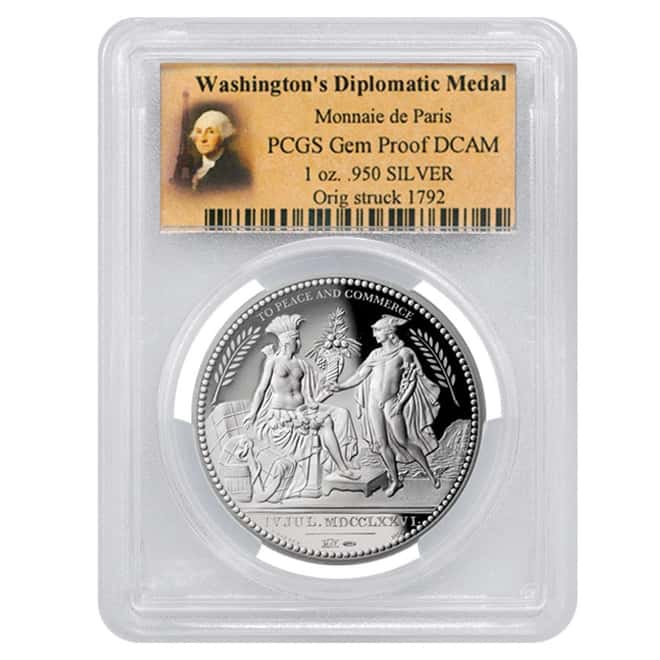 1 oz Silver France Washington's Diplomatic Medal .950 Fine PCGS Gem Proof DCAM (w/Box)