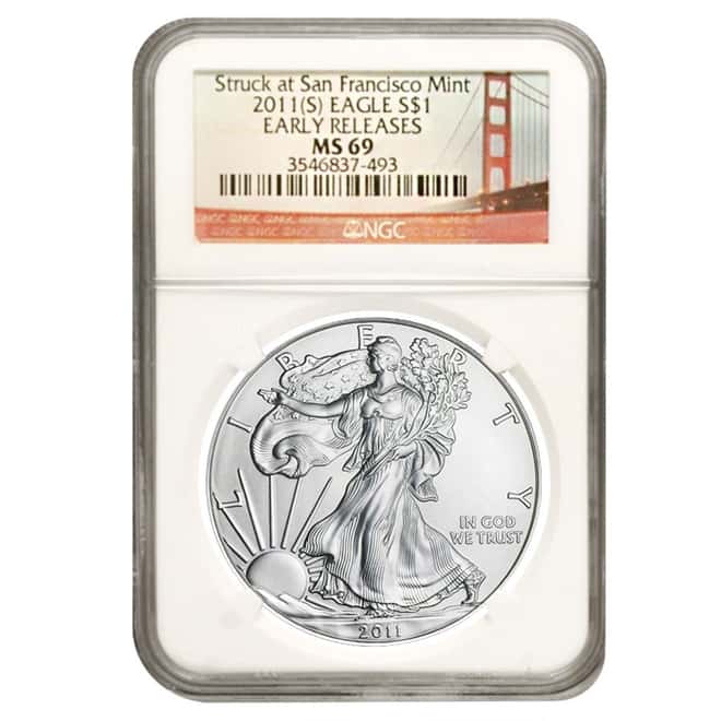 2011 (S) 1 oz Silver American Eagle $1 Coin NGC MS 69 ER (SF Label)