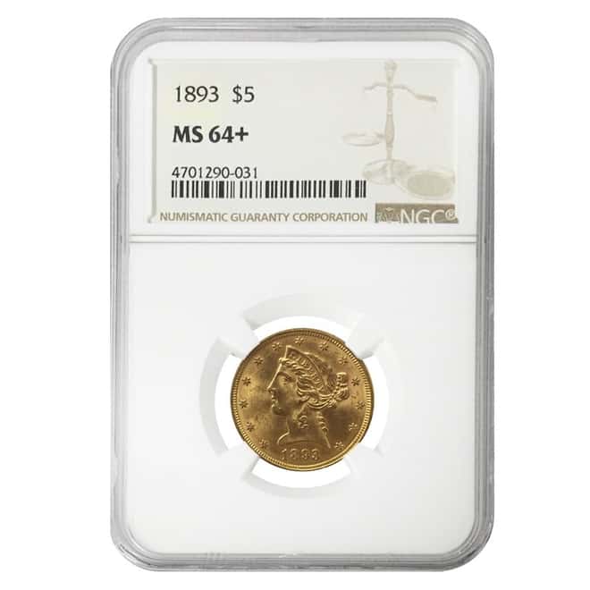 1893 $5 Liberty Head Half Eagle Gold Coin NGC MS 64+ 
