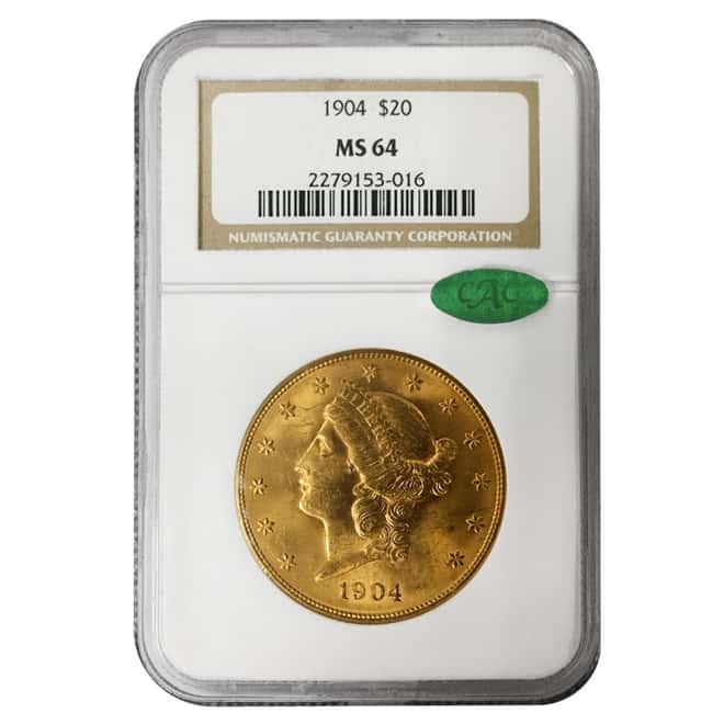 1904 $20 Liberty Head Double Eagle Gold Coin NGC MS 64 CAC