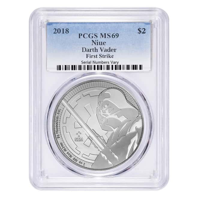 2018 1 oz Niue Silver $2 Star Wars Darth Vader PCGS MS 69 FS