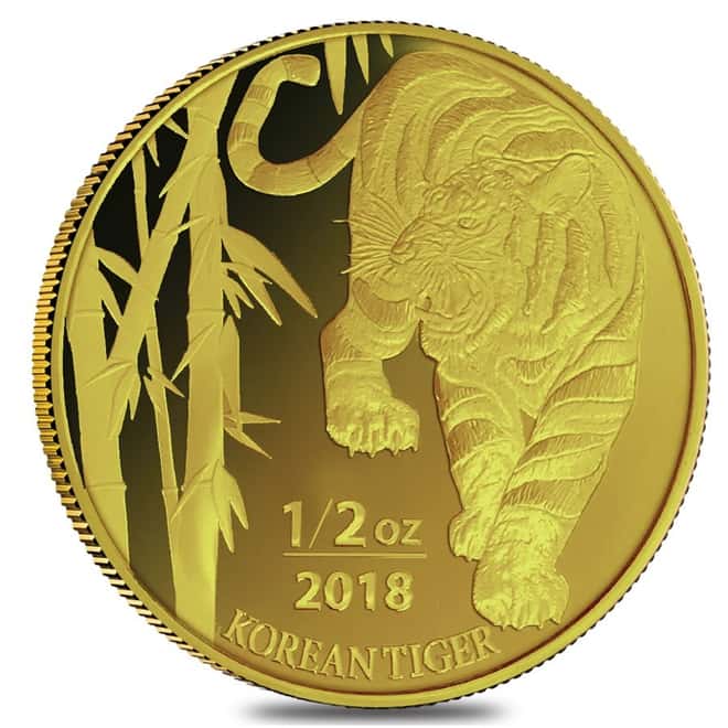 2018 1/2 oz South Korea Gold Tiger Medal BU