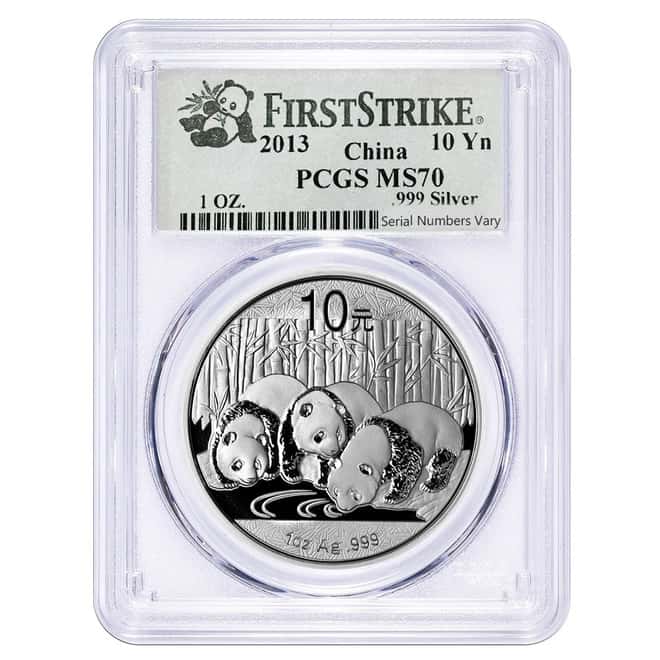 2013 1 oz Chinese Silver Panda 10 Yuan PCGS MS 70 First Strike