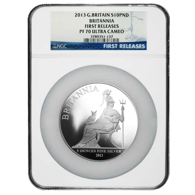 2013 Great Britain 5 oz Silver Britannia Proof Coin NGC PF 70 UCAM First Releases (w/COA)