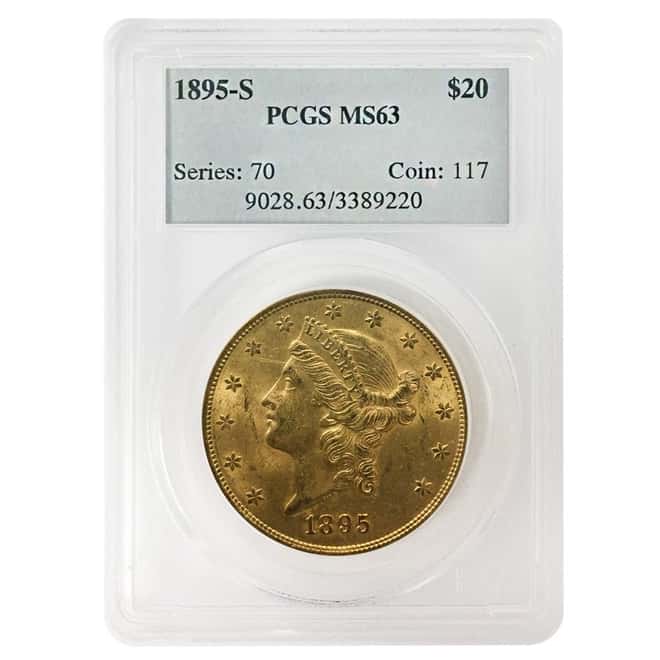 1895 S $20 Liberty Head Gold Double Eagle Coin PCGS MS 63