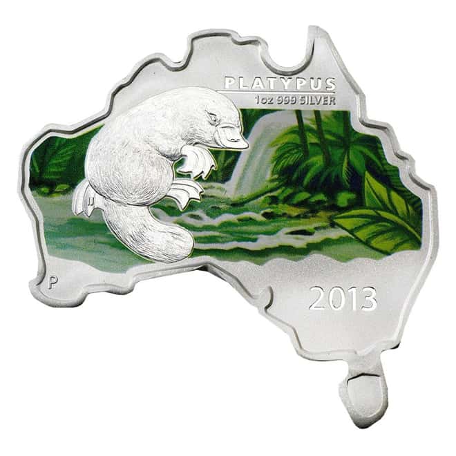 2013 1 oz Australian Silver Platypus Map Shaped Coin (w/Box & COA)