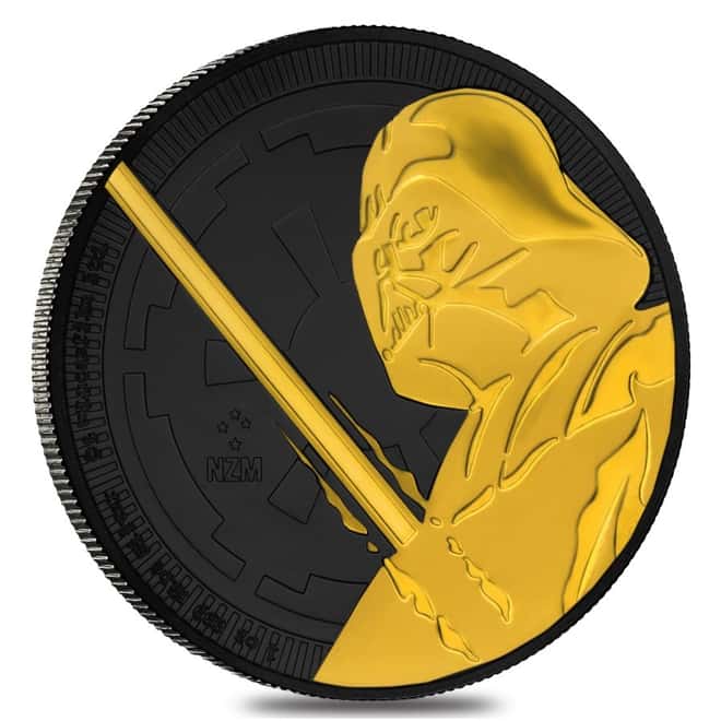 2018 1 oz Niue Silver $2 Star Wars Darth Vader Black Ruthenium 24K Gold Edition (w/Box & COA)