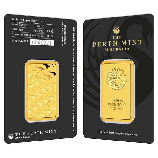 1 oz Perth Mint Gold Bar .9999 Fine (In Assay)
