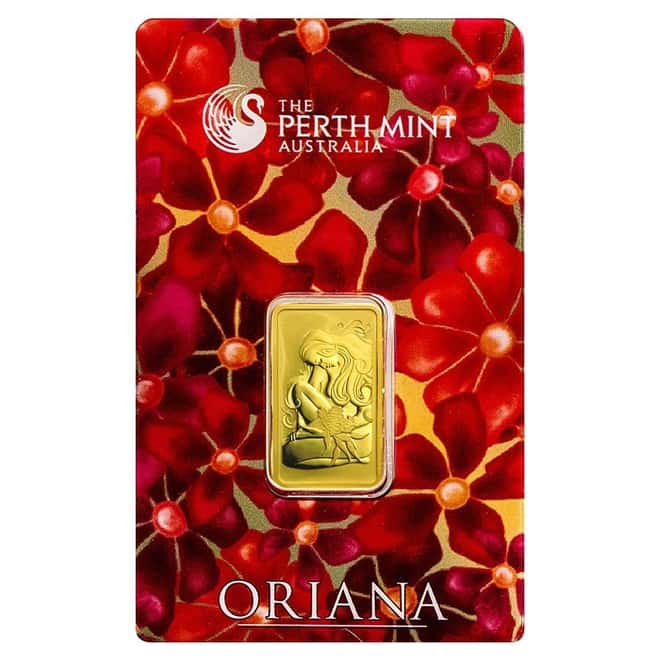 10 gram Perth Mint Oriana Design Gold Bar .9999 Fine (In Assay)