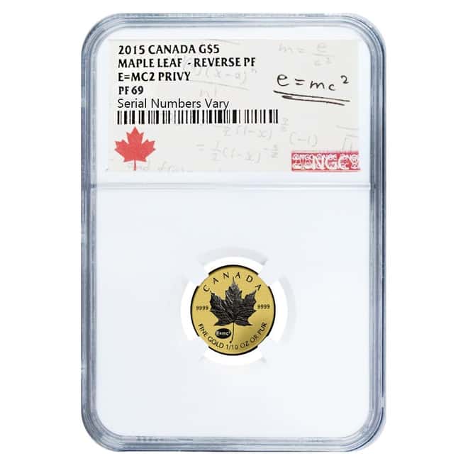 2015 1/10 oz Gold Canadian Maple Leaf E=mc2 Privy NGC PF 69