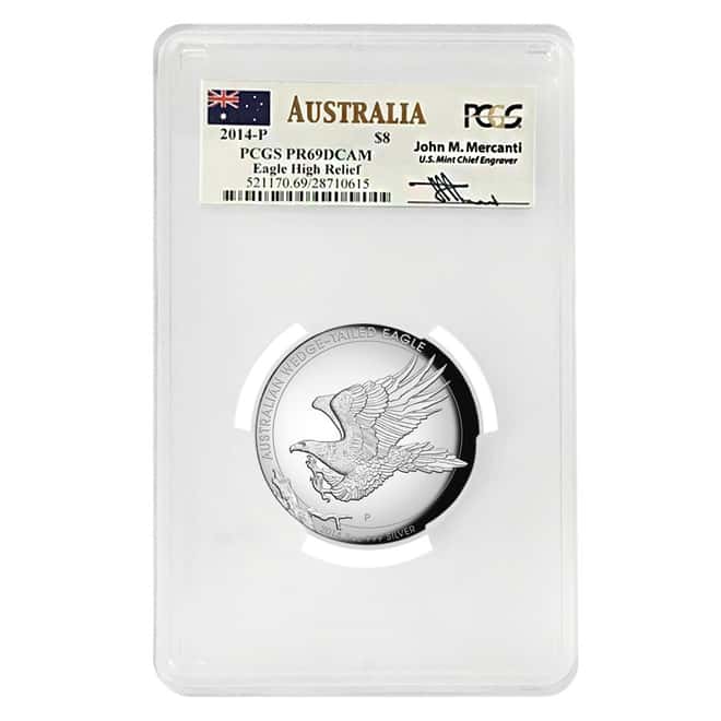 2014 5 oz Australian High Relief Proof Silver Wedge-tailed Eagle PCGS PF 69 DCAM (w/Box & COA) 