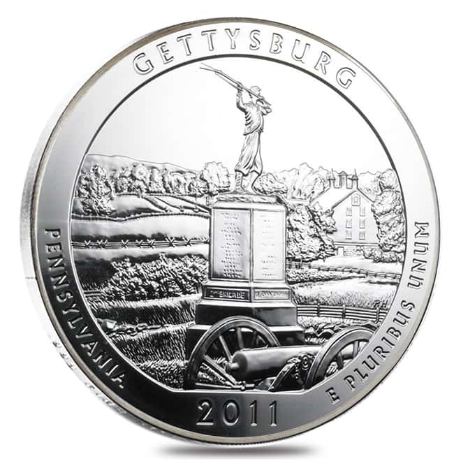 2011 5 oz Silver America the Beautiful ATB Gettysburg National Military Park Coin