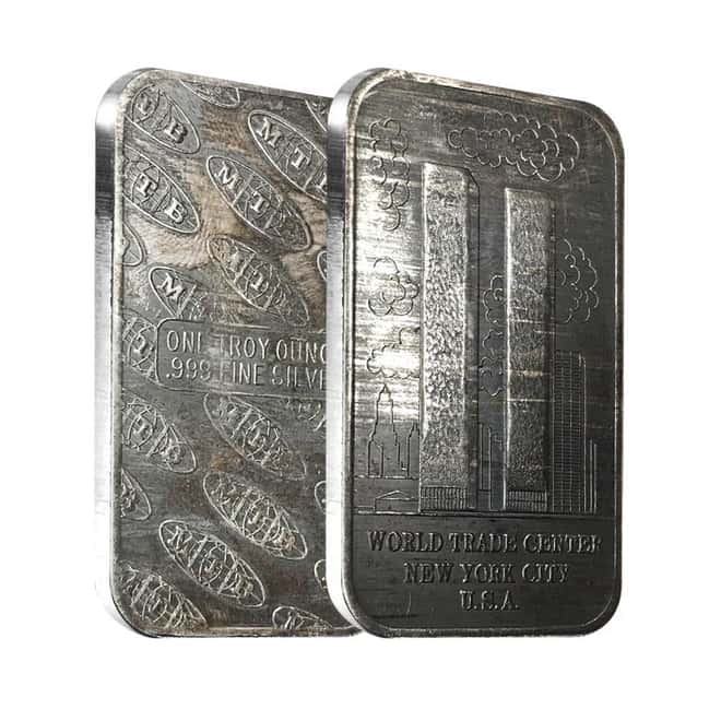 1 oz MTB World Trade Center Silver Vintage Bar .999 Fine