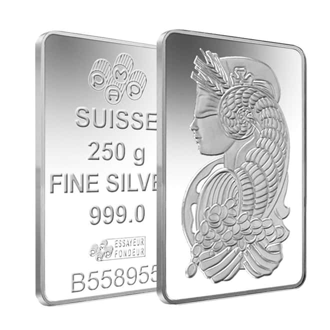 250 gram Silver Bar PAMP Suisse Lady Fortuna .999 Fine (W/ Assay)