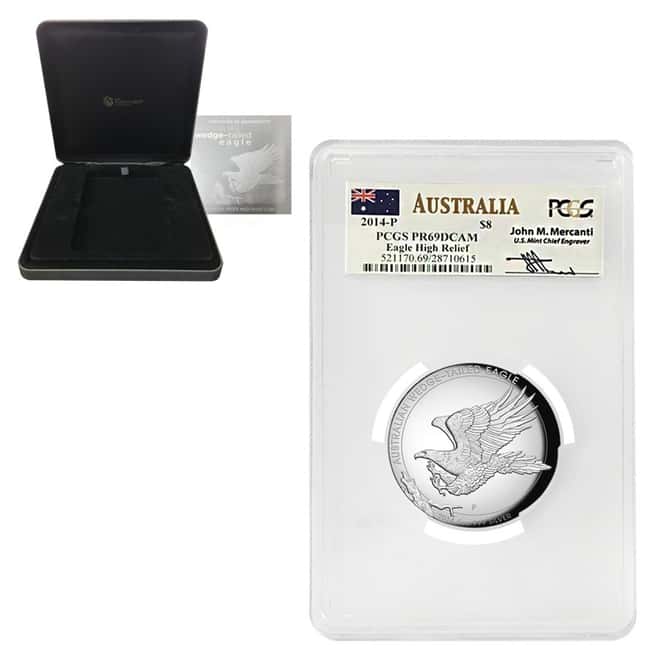 2014 5 oz Australian High Relief Proof Silver Wedge-tailed Eagle PCGS PF 69 DCAM (w/Box & COA) 