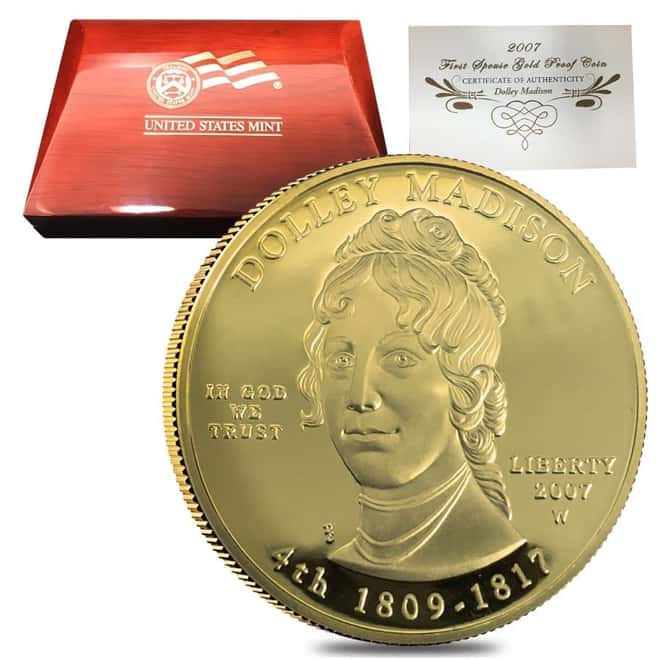 2007 W 1/2 oz $10 First Spouse - Dolley Madison Gold Proof Coin (w/Box & COA)