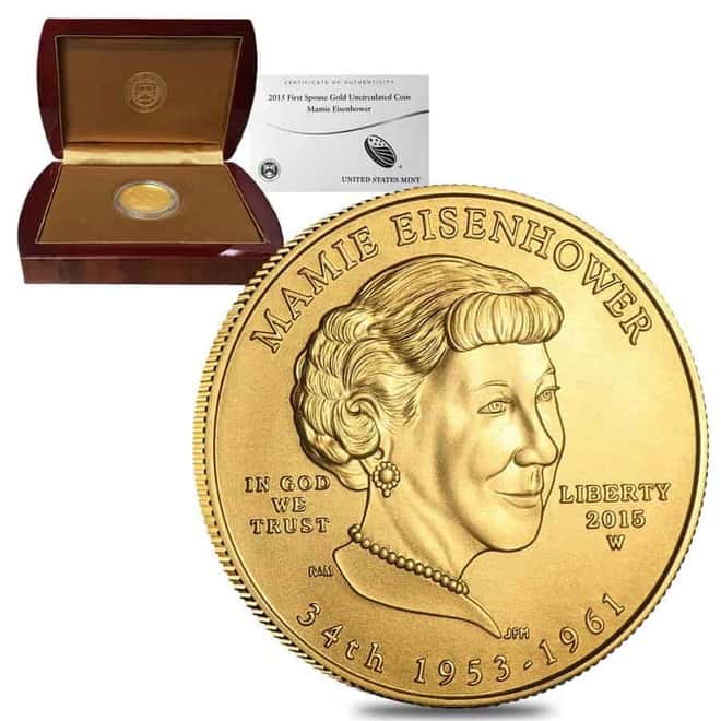 2015 W 1/2 oz $10 First Spouse - Mamie Eisenhower Gold Coin BU (w/Box & COA)