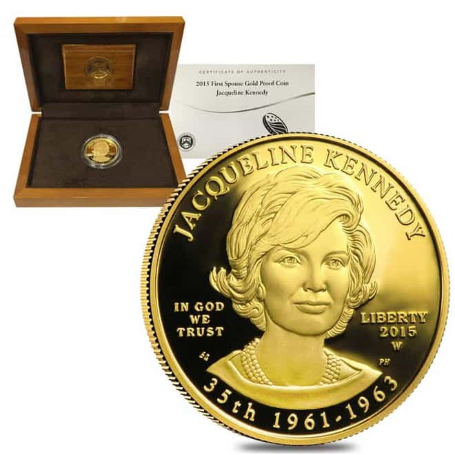2015 W 1/2 oz $10 First Spouse - Jacqueline Kennedy Gold Proof Coin (w/Box & COA)