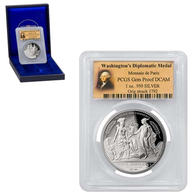 1 oz Silver France Washington's Diplomatic Medal .950 Fine PCGS Gem Proof DCAM (w/Box)