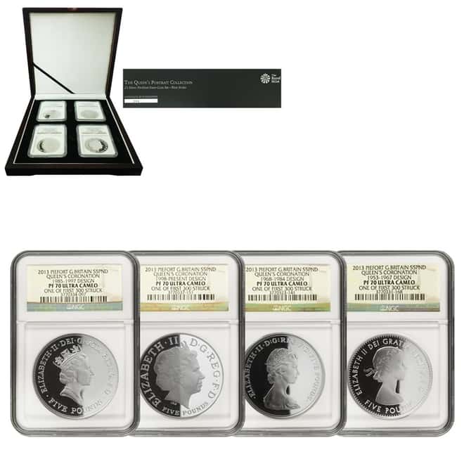 2013 Great Britain 5 Pounds Queen’s Portrait Proof Silver 4-Coin Set NGC PF 70 UCAM - 1 of 300 FS (w/Box & COA)