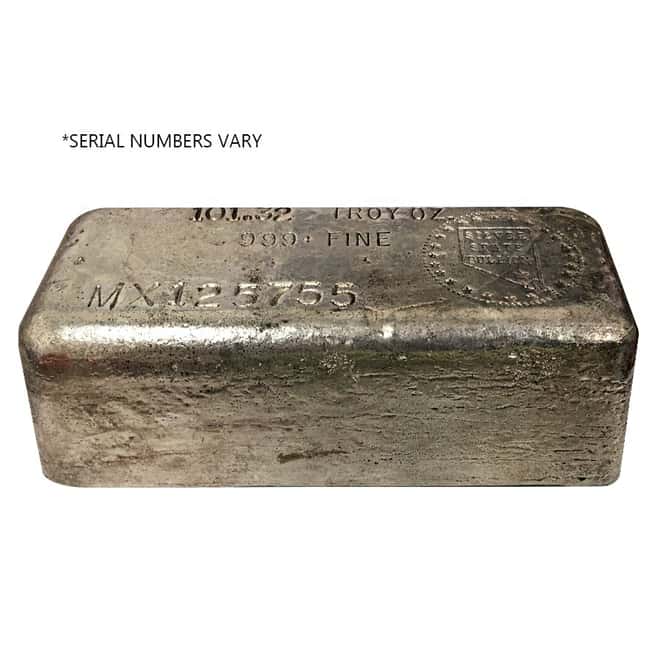 101.32 oz Silver State Bullion Poured Silver Bar .999+ Fine