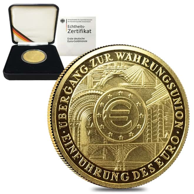 2002 1/2 oz Germany 100 Euro Introduction of the Euro Gold Coin (w/Box & COA)