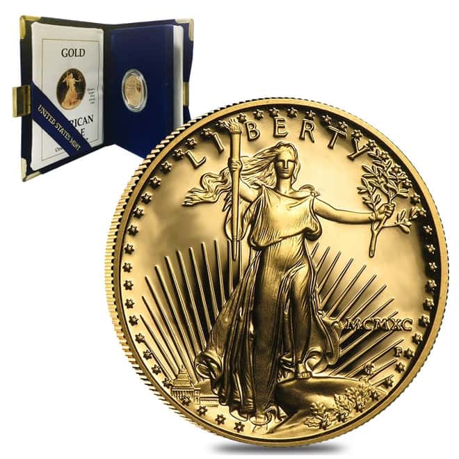 1990-P 1/4 oz $10 Proof Gold American Eagle (w/Box & COA) 