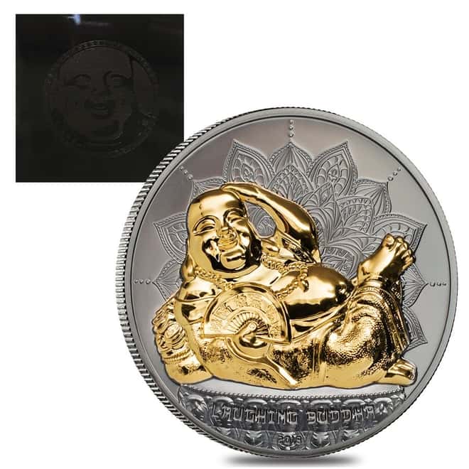 2018 2 oz Palau Laughing Buddha Proof Silver Coin $10 .999 Fine (w/Box&COA)