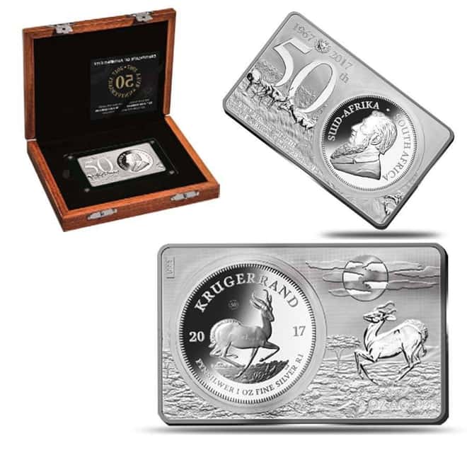 2017 South Africa 3 oz Silver 50th Anniv of the Krugerrand Coin & Bar Set (w/Box & COA)