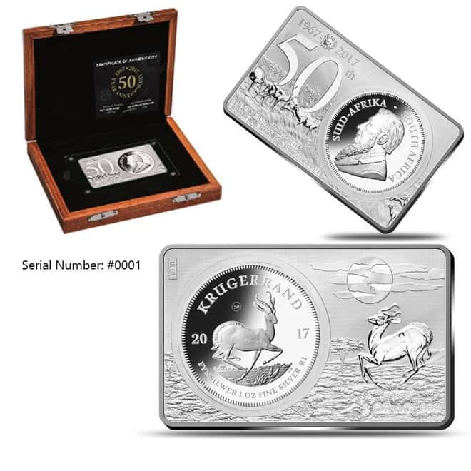 2017 South Africa 3 oz Silver 50th Anniv of the Krugerrand Coin & Bar Set (w/Box & COA) - Serial #1