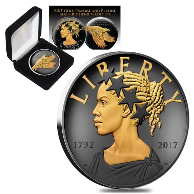 2017 P 1 oz American Liberty Reverse Proof Silver Medal .9999 Fine Black Ruthenium 24K Gold Edition (w/Box & COA) 