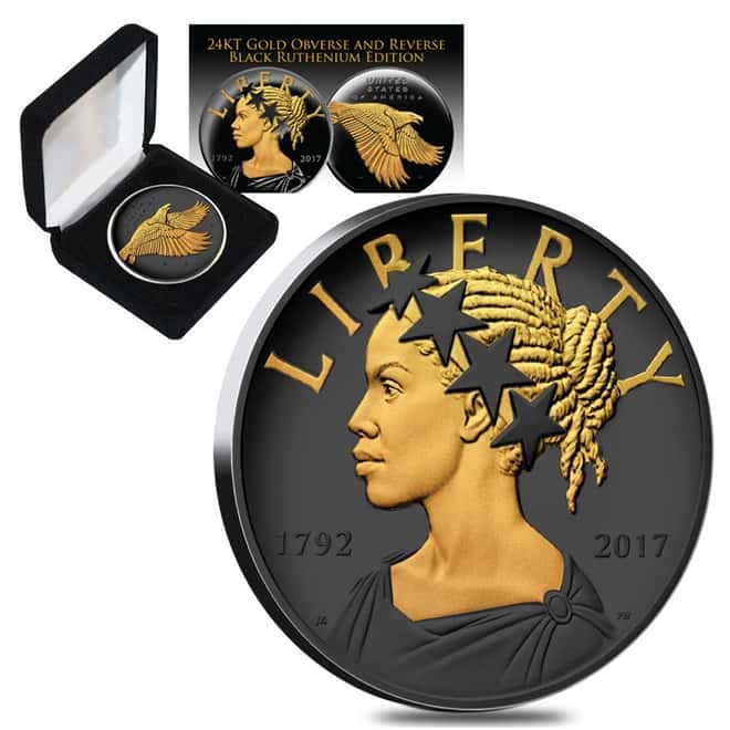 2017 D 1 oz American Liberty Uncirculated Silver Medal .9999 Fine Black Ruthenium 24K Gold Edition (w/Box & COA)