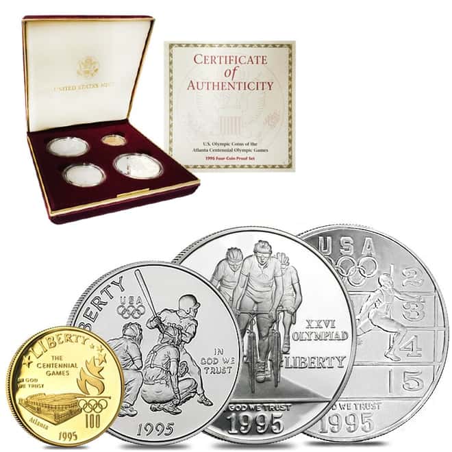 1995 US Mint Atlanta Olympic Games Commemorative 4-Coin Proof Set (w/Box & COA) 
